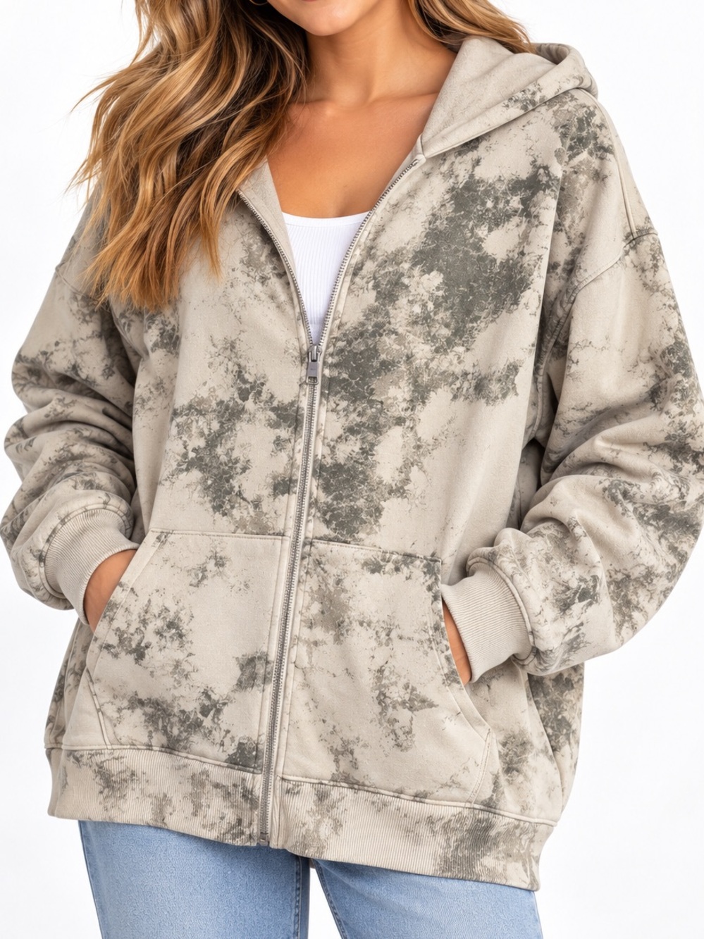 No Boundaries Gray and Cream Cotton Blend Hooded Sweatshirt